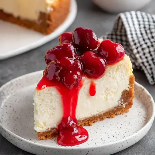 Delicious Vegan No-Bake Cherry Cheesecake with creamy filling and cherry topping