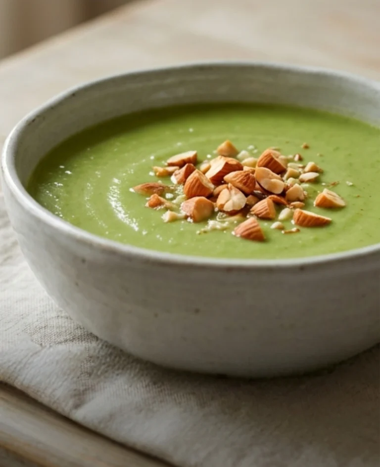 Nutritious green pea and carrot soup garnished with fresh herbs in a bowl