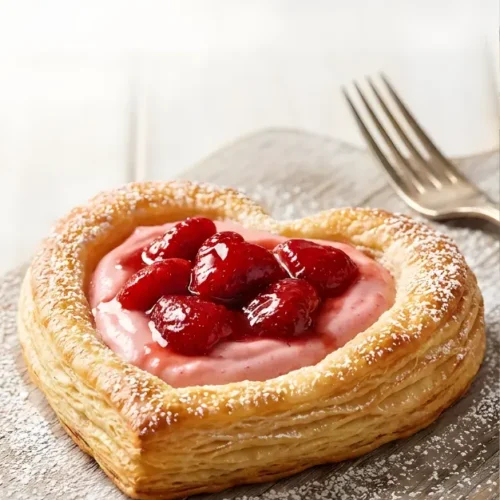 Strawberry Cream Cheese Heart Danishes 1 Delicious Strawberry Cream Cheese Heart Danishes on a plate